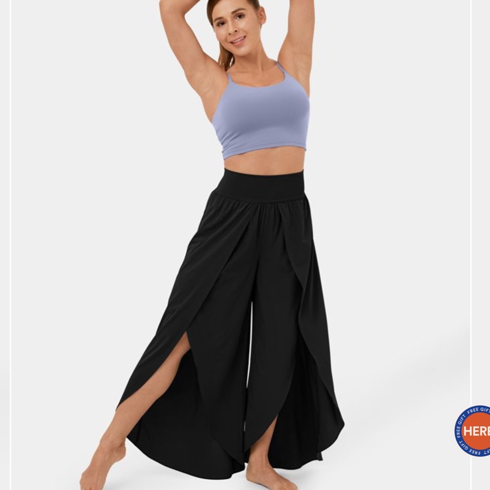 Halara Breezeful™ HW Palazzo Flowy Split Wide Leg Casual Pants Black L Nwt